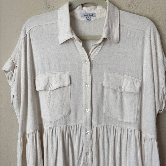 White Birch Linen Cotton Blend Boho Beachy Babydoll Blouse Top - Picture 4 of 12